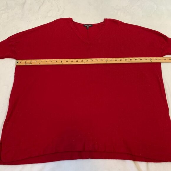 Eileen Fisher red‎ elbow sleeve 100% merino wool pullover v-neck lightweight top - Picture 8 of 11